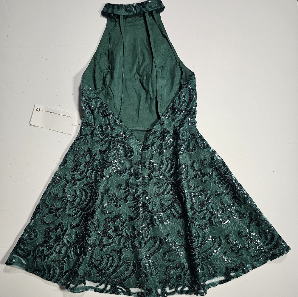 PromGirl Green Sequin Halter A-Line Mini Dress Size Medium NWT - Picture 4 of 16